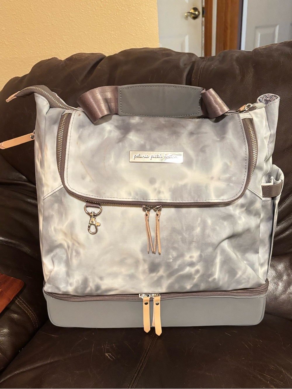 Petunia Pickle Bottom Pivot Pack Diaper Backpack in Smoke Swirl Tye-Dye pattern
